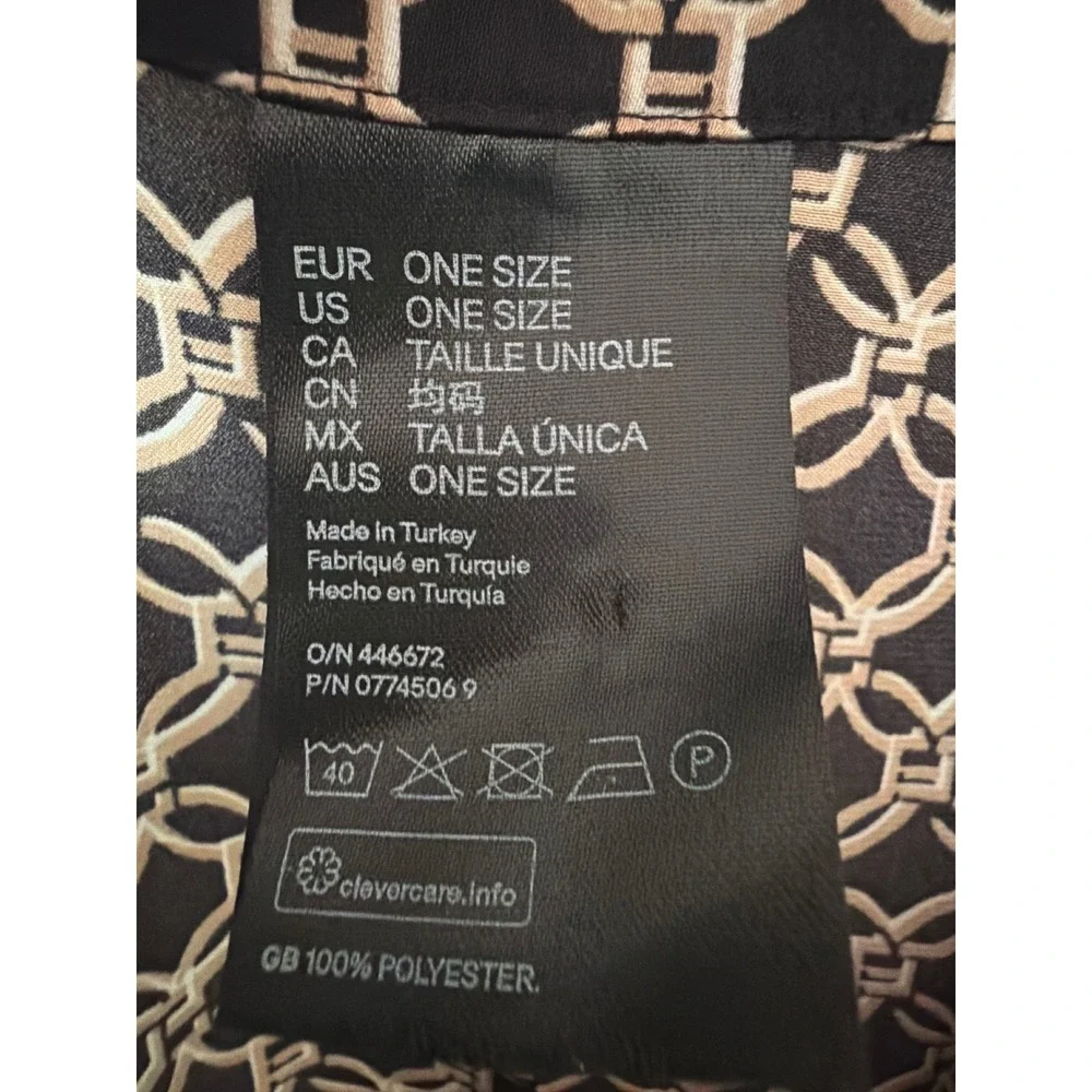 H&M Kaftan Tunic Black Tan Geometric Chain Link Print Oversized One Size Top - Picture 3 of 6